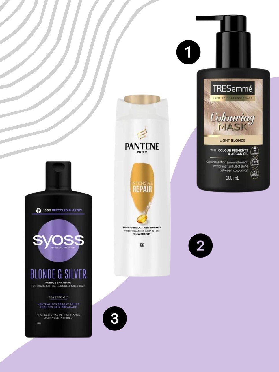 1. Hajszinező pakolás világos szőke hajra TRESEMMÉ 2599 Ft/200 ml (12,99 Ft/1 ml)  a Rossmann üzleteiben és online, GLAMOUR-kuponnal, 25% kedvezménnyel 1949,25 Ft 2. Pro-V Intensive Repair sampon PANTENE 2199 Ft/400 ml (5,49 Ft/1 ml)  a Rossmann üzleteiben és online, GLAMOUR-kuponnal, 20% kedvezménnyel 1759,21 Ft 3. Hamvasító sampon (blonde & silver) SYOSS 2099 Ft/440 ml (4,77 Ft/1 ml)  a Rossmann üzleteiben és online, GLAMOUR-kuponnal, 35% kedvezménnyel 1364,35 Ft