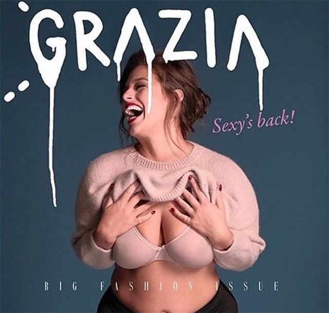 ashley graham, plus size modell, sztármodell, vetkőzés, meztelen, grazia, meztelenül