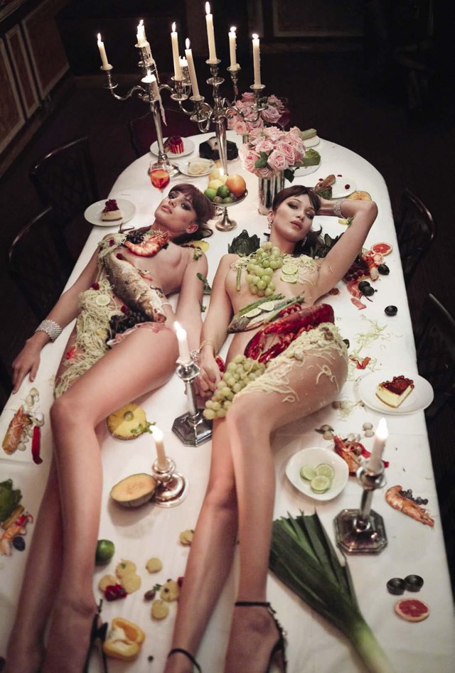 Bella Hadid és Taylor Hill ételruhában