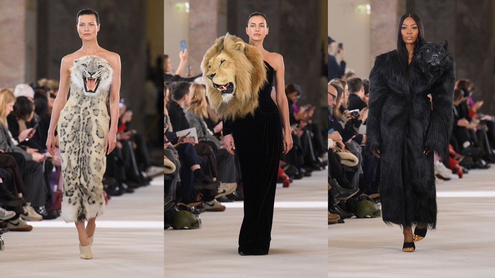 Shalom Harlow, Irina Shayk és Naomi Campbell a Schiaparelli 2023-as párizsi haute couture divatbemutatóján
