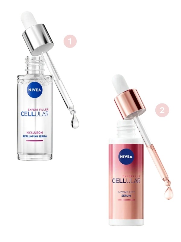 1. Cellular Expert Filler Hialuron szérum NIVEA 7499 Ft/30 ml 2. Cellular Expert Lift 3 zónás szérum NIVEA 8399 Ft/30 ml