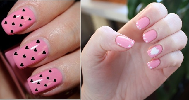 Sok kicsi sokra megy. A legegyszerűbben körömpecsételővel készíthetsz ilyen pici szívecskéket, de ha érzel magadban türelmet, akkor díszítő tűvel is csak pár pötty az egész. Az alap azért legyen rózsaszín, mert az olyan édes!