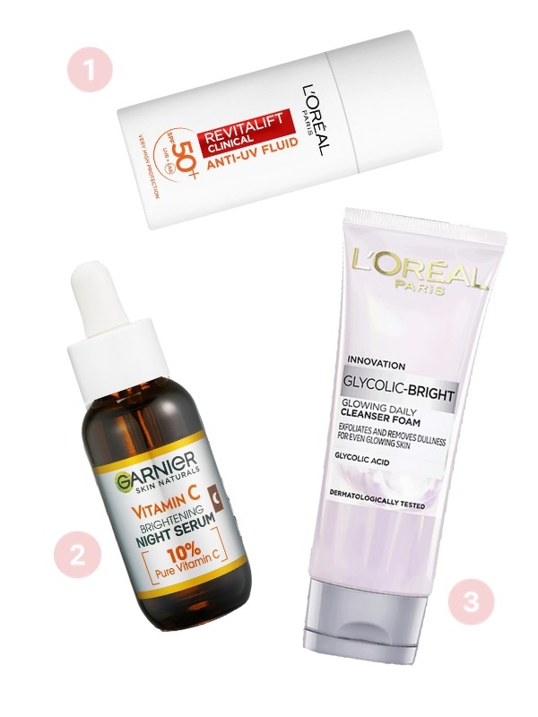 1. Revitalift Clinical fényvédő SPF50+C-vitaminnal L’ORÉAL PARIS 6199 Ft/50 ml (123,98 Ft/1 ml) 2. Skin Naturals ragyogást adóéjszakai szérum GARNIER 4499 Ft/30 ml 3. Glycolic Bright ragyogást adó, mindennapos habzó arctisztító L'ORÉAL PARIS 3099 Ft/100 ml (30,99 Ft/1 ml)