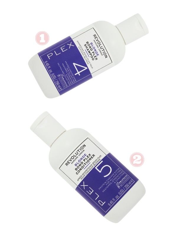 1. Plex 4 hajkötés helyreállító sampon szőke hajra REVOLUTION 5999 Ft/250 ml (23,99 Ft/1 ml) 2. Plex 4 hajkötés helyreállító balzsam szőke hajra REVOLUTION 5999 Ft/250 ml (23,99 Ft/1 ml)