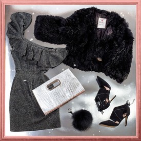 Fekete rövid bunda, Retro, 18 990 Ft helyett 9 495 Ft. Ezüstős félvállas ruha, Guess, 32 990 Ft helyett 20 990 Ft. Táska, Chantall, 8 790 Ft helyett 4 395 Ft. Cipő, Guess, 56 490 Ft helyett 36 490 Ft. Táskadísz (pom-pom), Bags & More, 9 990 Ft helyett 6 990 Ft.