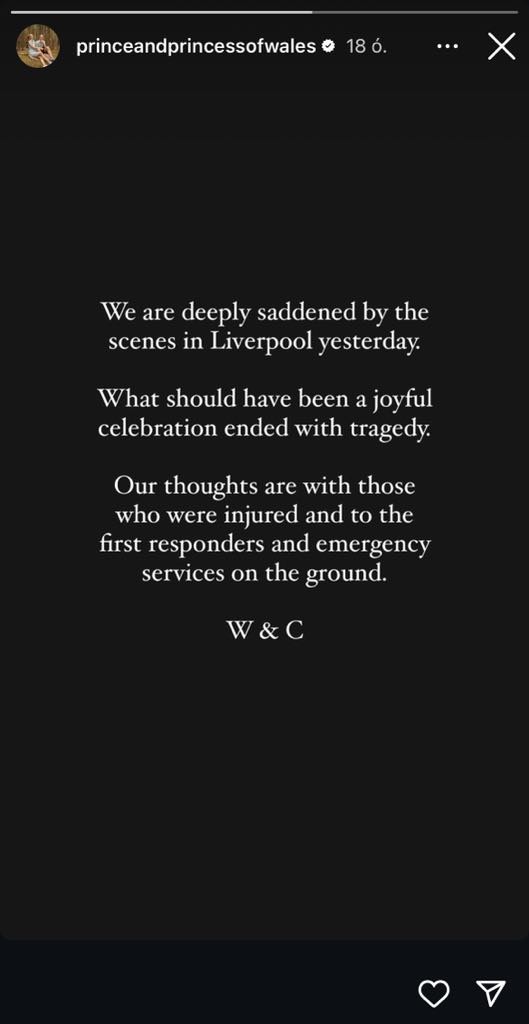 Katalin hercegné és Vilmos herceg hivatalos Instagram oldalukon fejezték ki részvétüket