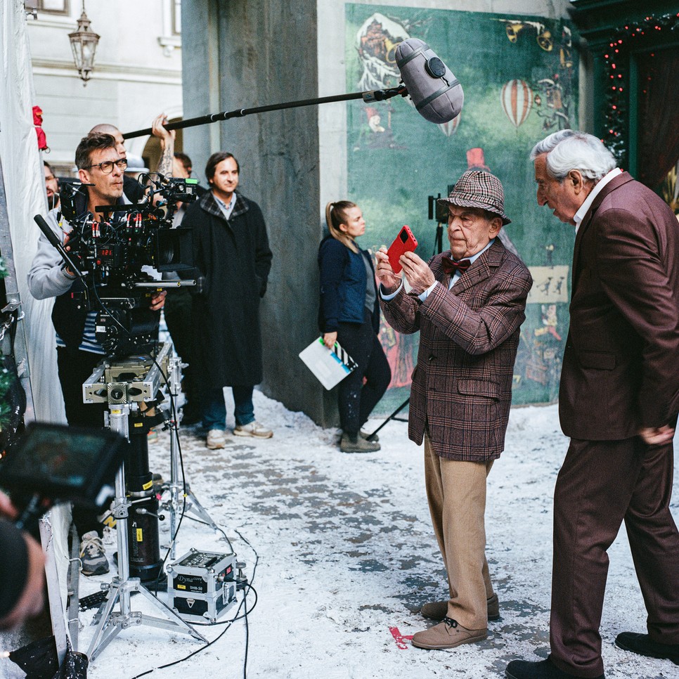 Bodrogi és Szilágyi a Vodafone reklámfilmjének forgatásán.