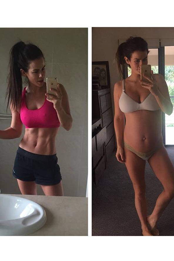 Sophie a terhesség elején és pár héttel a szülés előtt