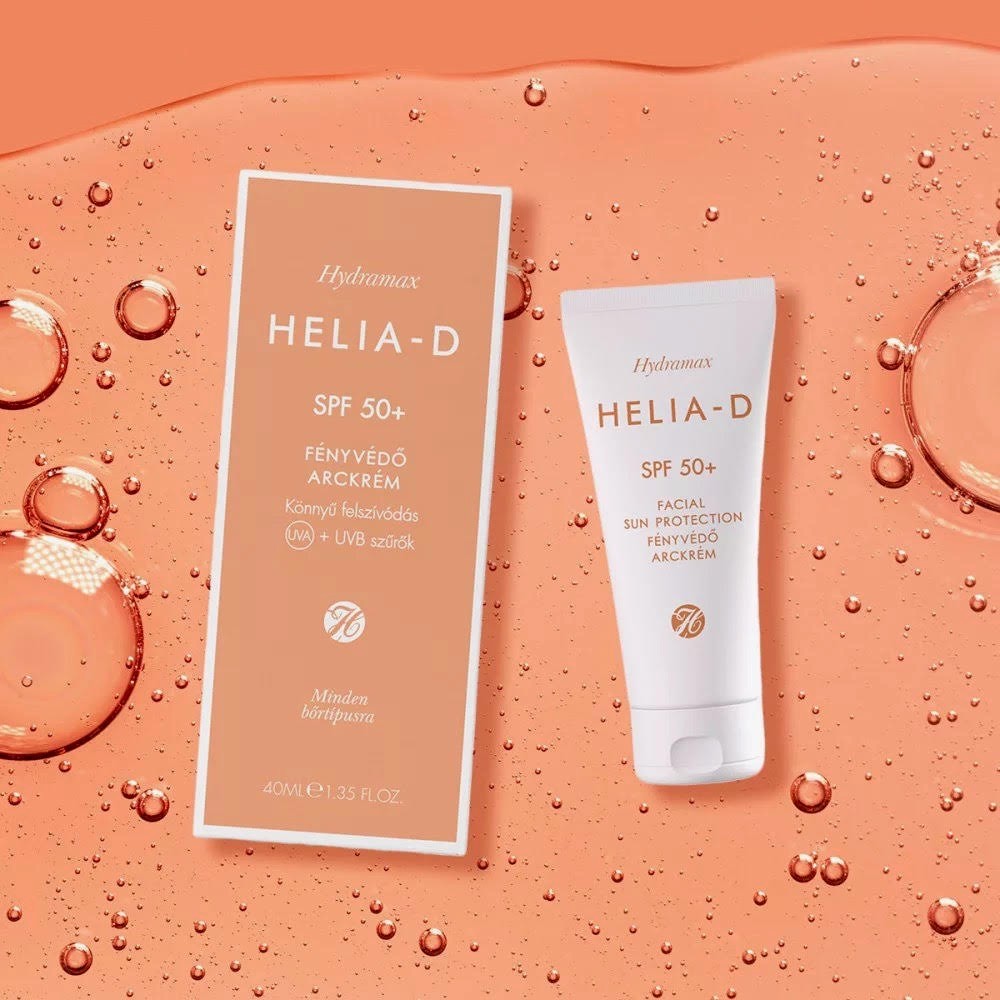 A Helia-D Hydramax fényvédő arckrém SPF 50+ fényvédelemmel, UVA+UVB szűrővel véd a nap okozta káros sugarakkal szemben. A gyorsan felszívódó krém minden bőrtípusra alkalmazható. Lágy textúrájának köszönhetően nem ragad, így kényelmes viseletet biztosít. - Hydramax fényvédő arckrém HELIA-D 2999 Ft/40 ml