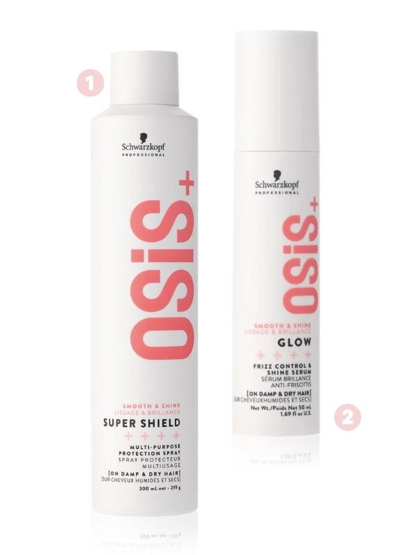 1. Osis+ Super Shield formázó védő spray SCHWARZKOPF 6130 Ft/300 ml (20,43 Ft/1 ml) 2. Osis+ Glow töredezés elleni szérum SCHWARZKOPF 6130 Ft/50 ml (122,6 Ft/1 ml)