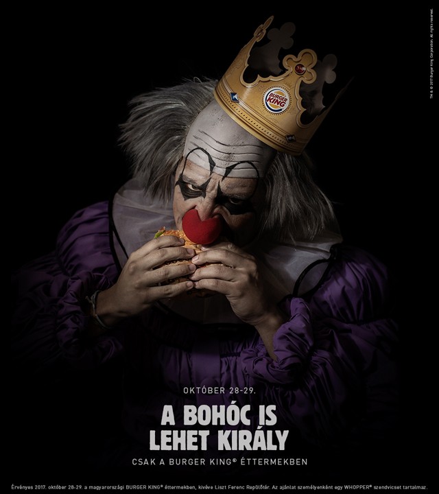 Bohócőrület a Burger Kingben! Riogass te is ingyen Whopperért a hétvégén!