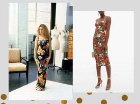 Akárcsak Carrie legtöbb szettje, ez a virágmintás Dolce and Gabba ruha is tökéletesen megállja a helyét 2021-ben. Egy hozzá hasonló Dolce and Gabbana ruha ma 1550 euró körül mozog. Ez kb. 560 ezer forint. 