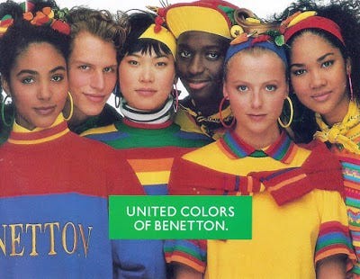 A Benetton United Colors of Benetton kampánya radikális társadalmi állásfoglalássá vált, provokatív üzeneteket közvetítve.