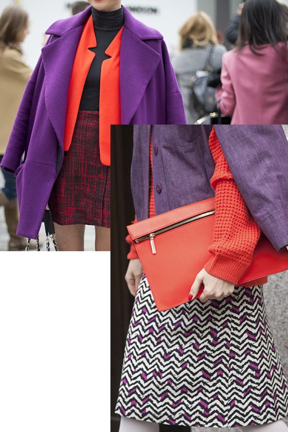 A lila és a piros párosítása hatalmas Ne tedd! volt még pár éve. Manapság az egyik legközkedveltebb color-blocking színpárosítás.