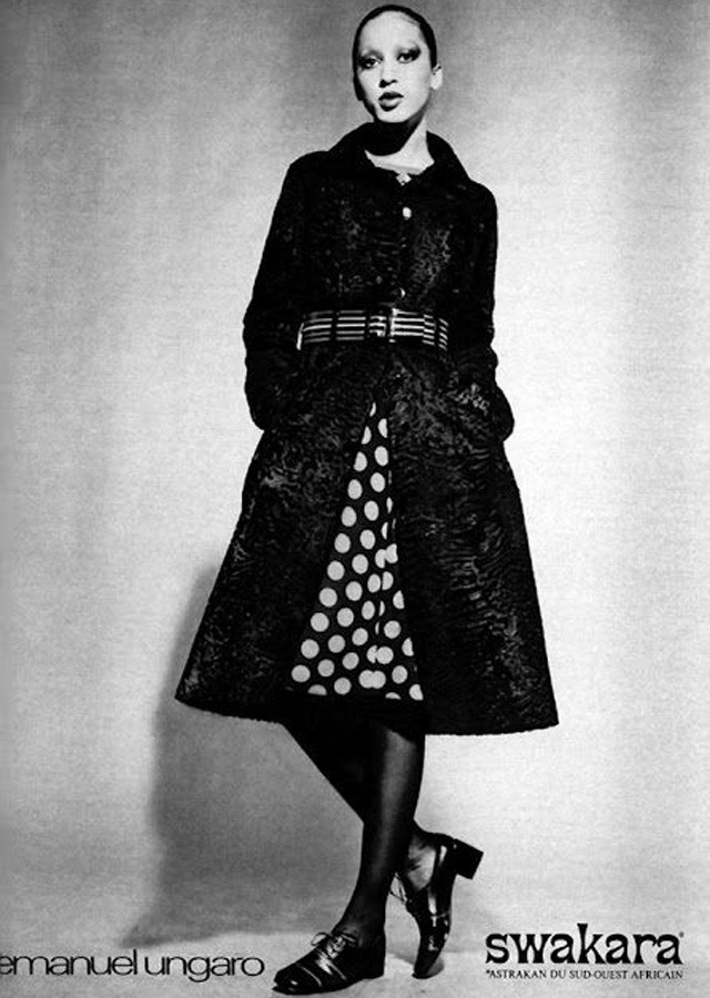 Pat Clevaland egy Emanuel Ungaro reklámban a hetvenes években