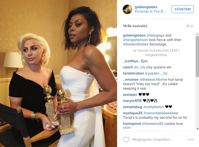 Lady Gaga és Taraji P. Henso Golden Globe-jaikkal a backstage-ben