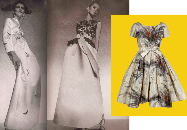 Gustave Tassell kreációi a Harper´s Bazaar magazinban, illetve egy koktélruhája az ´50-es évekből