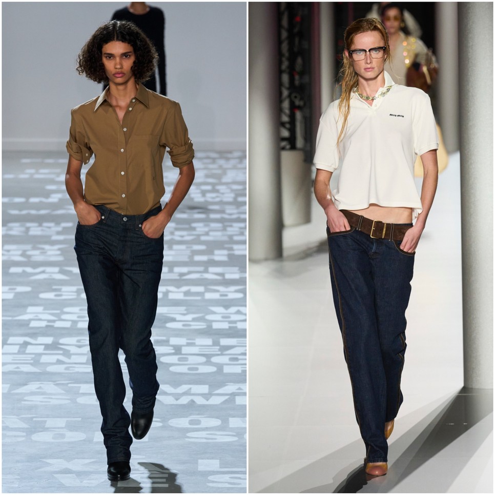 Helmut Lang és Miu Miu indigó farmerei minimalista sikket követnek