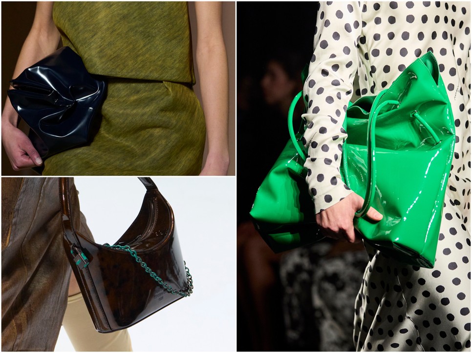 Lakkbőr táskák a feltűnő és a kifinomult divat határán. Philosophy, Acne Studios és MSGM kreációk a 2024-es őszi-téli szezonból