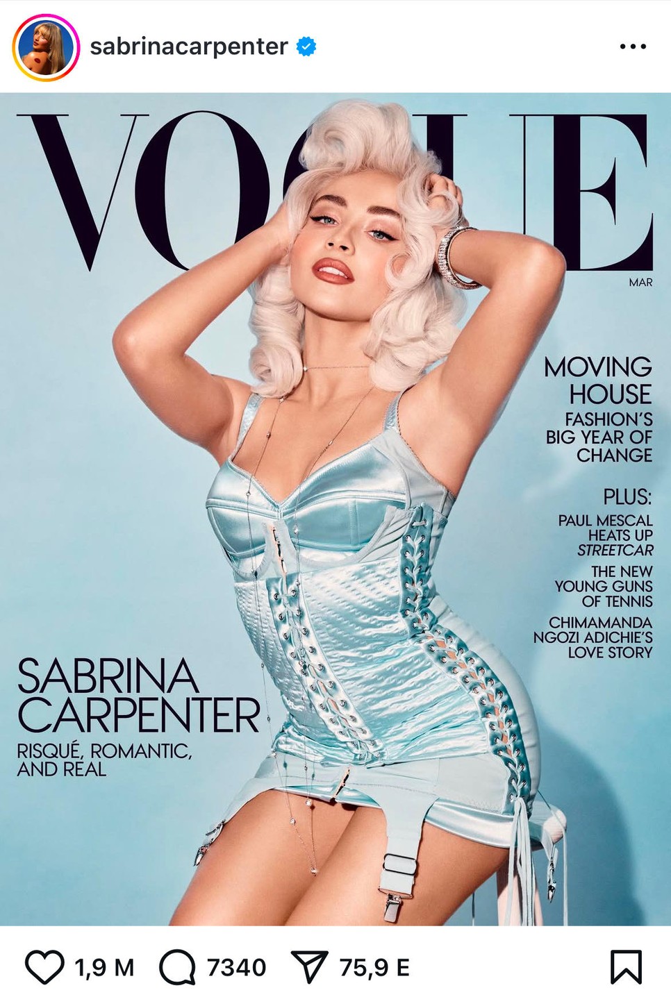 Sabrina Carpenter lélegzetelállítóan fest legújabb címlapfotózásán