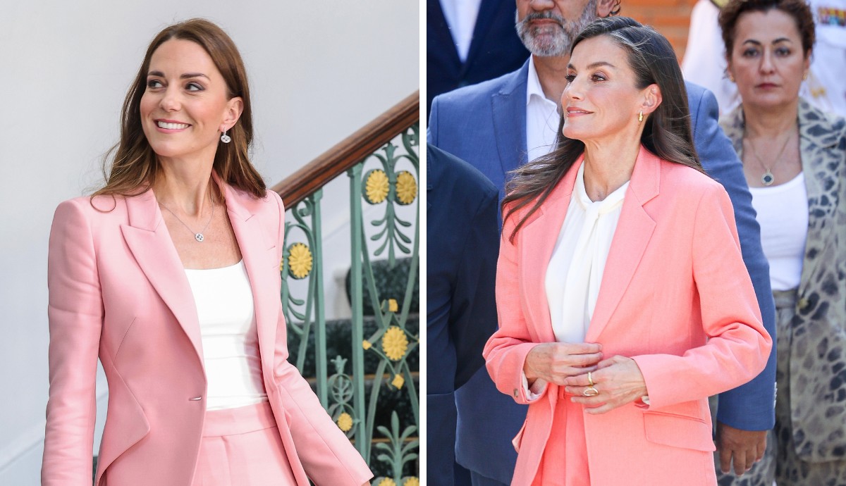 Letícia királyné pár nappal ezelőtt jelent meg stílusosan egy spanyol szakképzési tanév megnyitóján. Szettje ismerős lehet sokak számára, a halványrózsaszín blézer-nadrág kombinációt Katalin hercegné 2022 júniusában viselte, amikor egy londoni kerekasztalbeszélgetésen vett részt.  