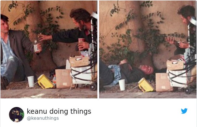 Keanu hajléktalanokkal iszogat