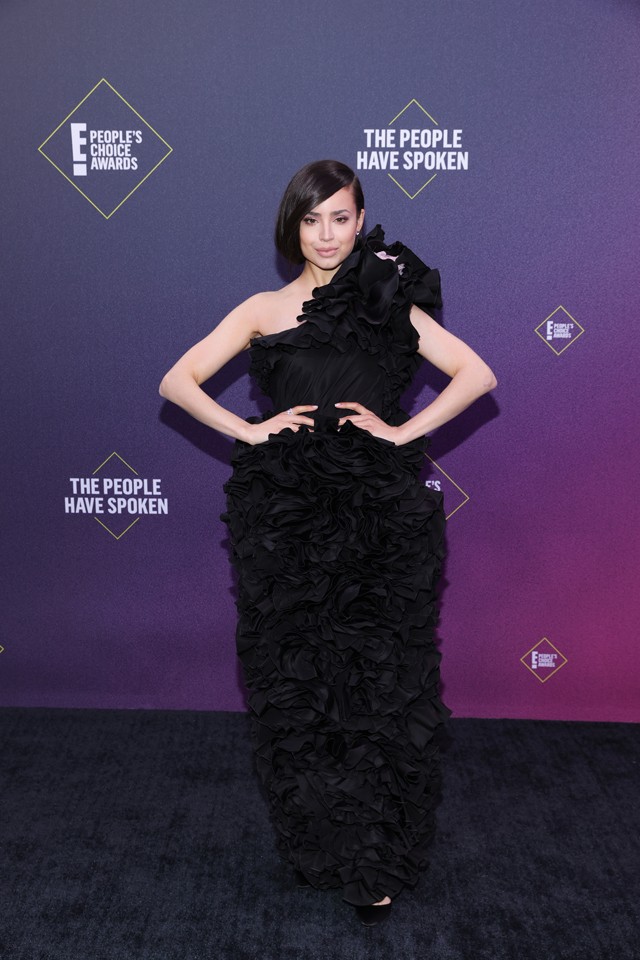 Sofia Carson szinte eltűnt a habos-babos ruhája alatt