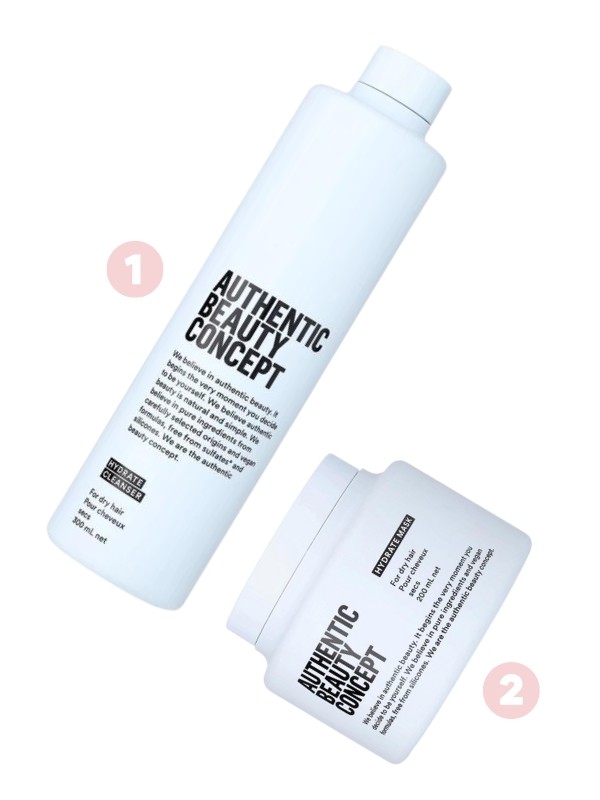 1. Hydrate sampon AUTHENTIC BEAUTY CONCEPT 2. Hydrate hajpakolás AUTHENTIC BEAUTY CONCEPT - keresd a márkát a partnerszalonokban!