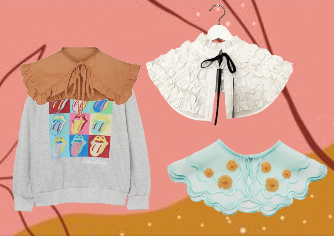 Pulóver: H&M 7995 Ft és gallér VERO MODA-aboutyou.hu 5990 Ft; Fodros, pamut óriásgallér: NAYA REA-nayarea.com; Hímzett tüll gallér: MANGO 9995 Ft