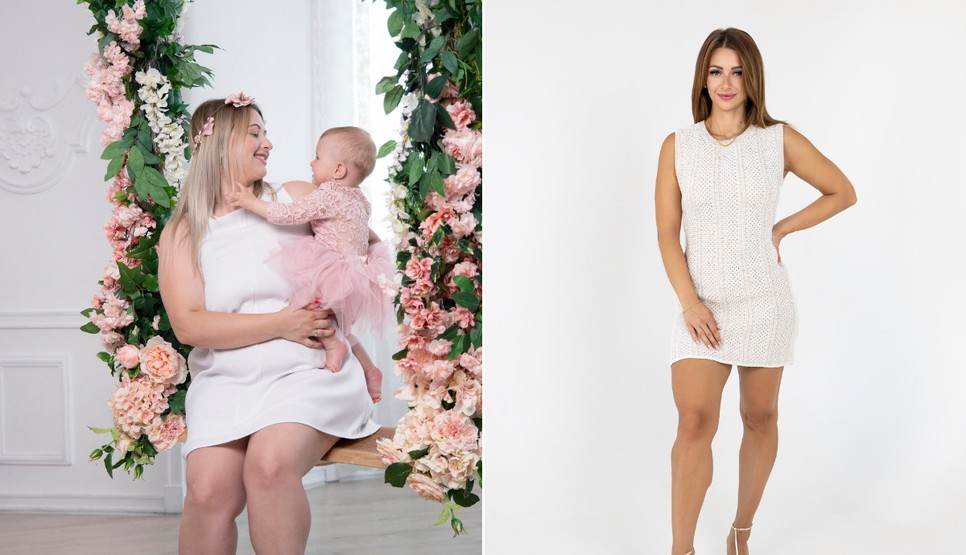A bal oldali kép Merci kislányának első születésnapján készült, a diéta kezdése előtt pár hónappal, a jobb oldali pedig idén augusztusban