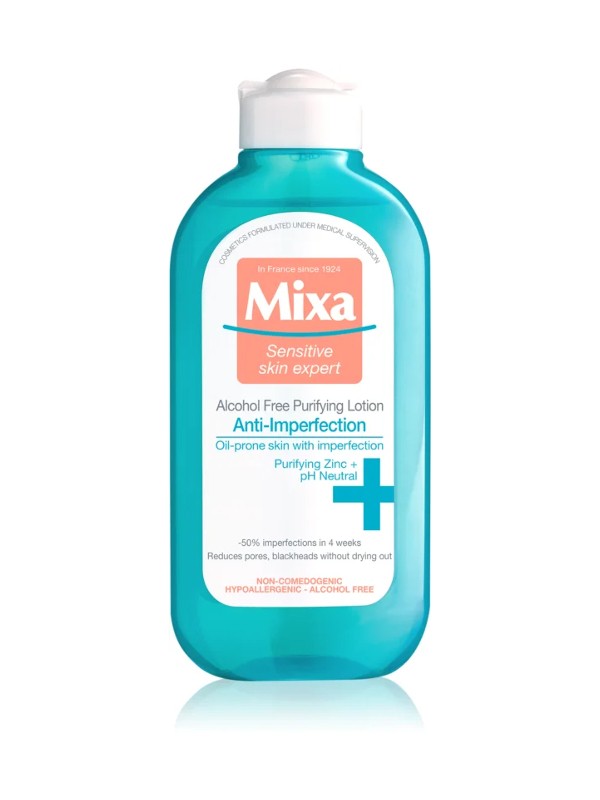 Anti-Imperfection alkoholmentes arctisztító tonik MIXA, 1799 Ft/200 ml (8,99 Ft/1 ml), a Rossmann üzleteiben és online, GLAMOUR-napok Summer Week kuponnal, 30% kedvezménnyel 1349,25 Ft