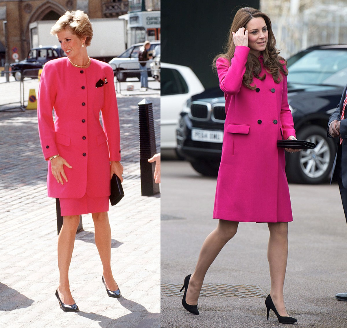 Ciklámen kabátruha fekete gombokkal