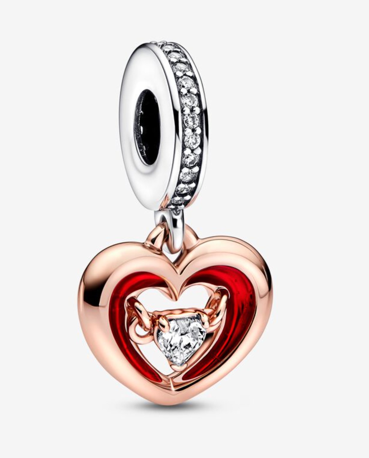 Kéttónusú sugárzó szív függő charm - 21 200 Ft