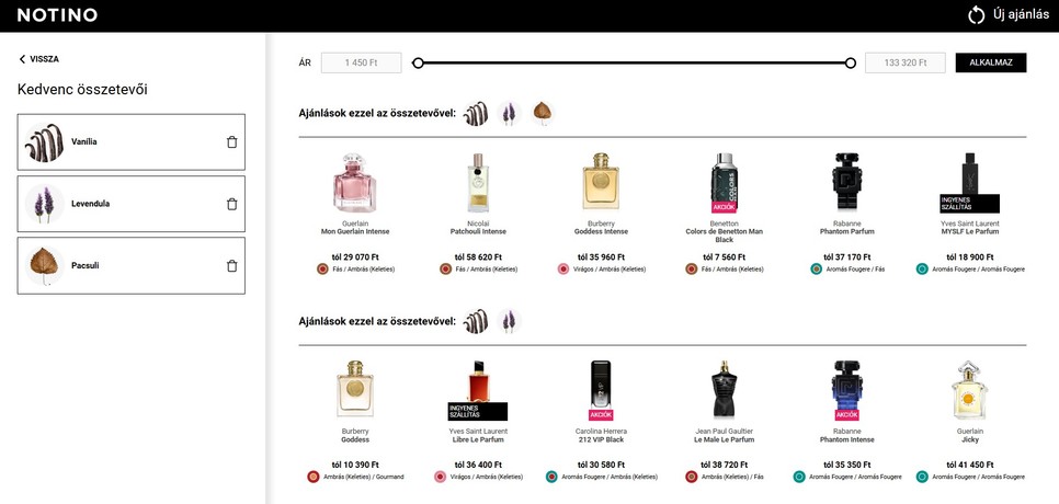 A legjobb találatok azok, amelyekben az összes kiválasztott illatjegy szerepel, de a Fragrance Finder kínál egyéb alternatívákat is