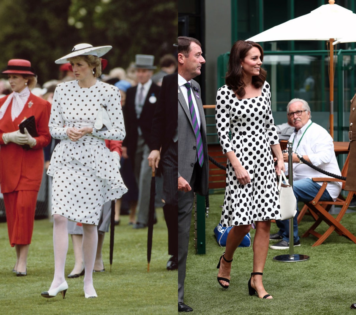 Fehér alapon fekete pöttyös ruha