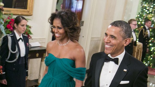 Michelle Obama türkiz estélyiben