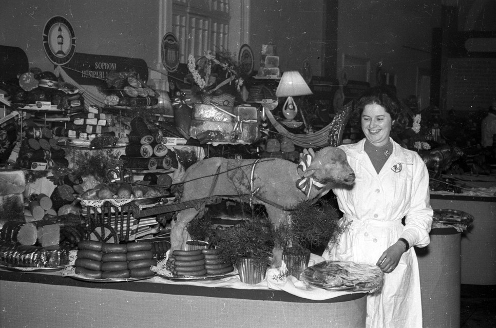 Az Élel­mezésügyi Minisztérium Hús­ipari Igazgatóságának országos kiállítás a Közvágóhíd épületében 1959-ben