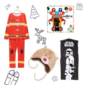 Tűzoltó jelmez RESERVED 5495 Ft, Mackós sapka RESERVED 2495 Ft, Mágneses konstrukciós játék DJEKO www.kreativjatek.hu, Törülköző H&M 2990 Ft