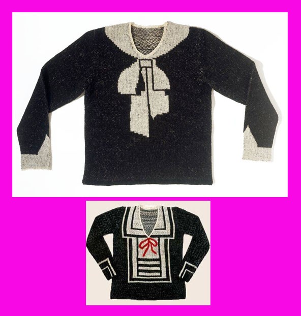 Első óriási sikerét a szemet becsapó, "olyan mintha" pulóverekkel érte el 1927-ben. Nincs galléros blúz a pulcsi alatt, nincs igazi masni, csak a kötött minta mutatja úgy, mintha lenne. Nekünk ez már jól ismert megoldás, de Schiaparelli előtt nem létezett ilyen. Ő találta ki.