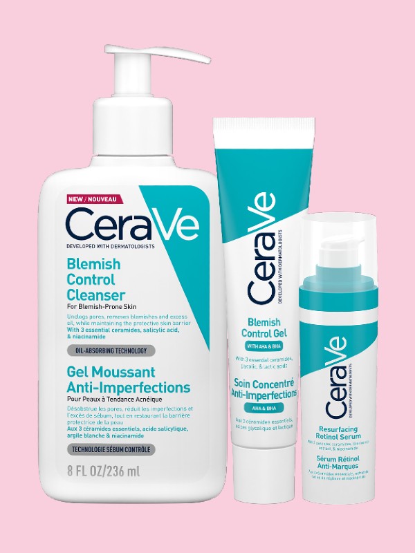 Blemish Control tisztító CERAVE 3999 Ft/236 ml, Blemish Control gél CERAVE 4699 Ft/40 ml, Resurfacing Retinol szérum CERAVE 6199 Ft/30 ml