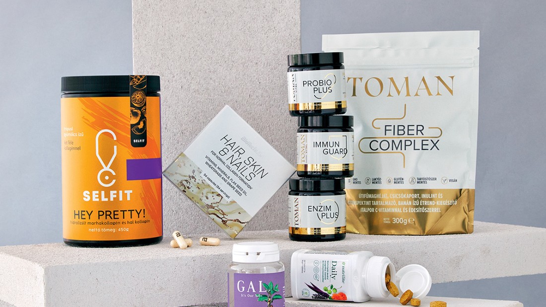 Hey Pretty! hidrolizált marhakollagén és halkollagén (Trópusi Gyümölcs) SELFIT 8190 Ft/450 g (18,2 Ft/1 g)Hair, Skin & Nails étrendkiegészítő kapszula BIOTECH USA 4990 FtBalance Novum 30 napos étrendkiegészítő kúra TOMAN DIET 33 990 Ft/csomag