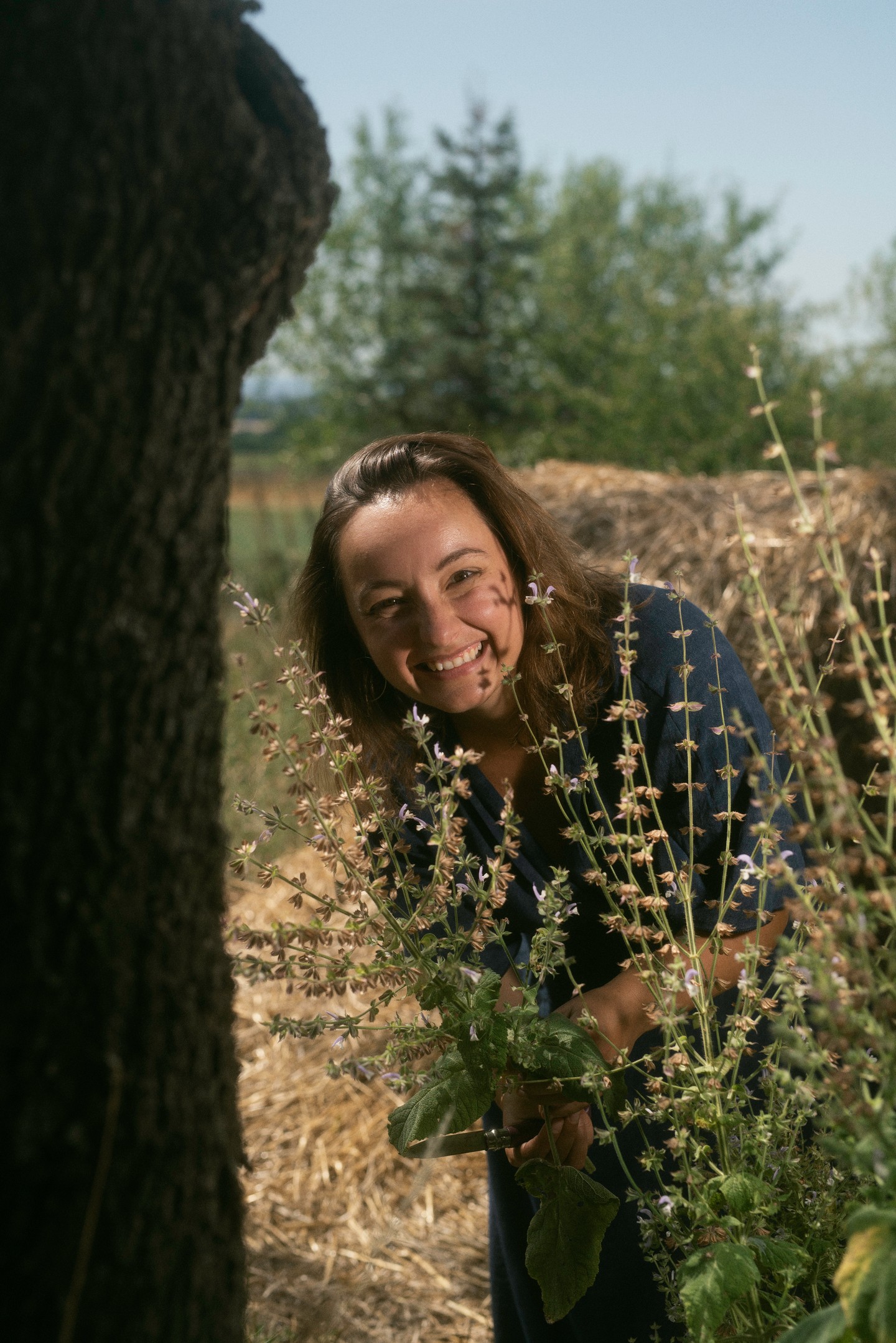 Timi a kiskertjében, ahol gyógynövényeket, fűszernövényeket és zöldségeket termeszt