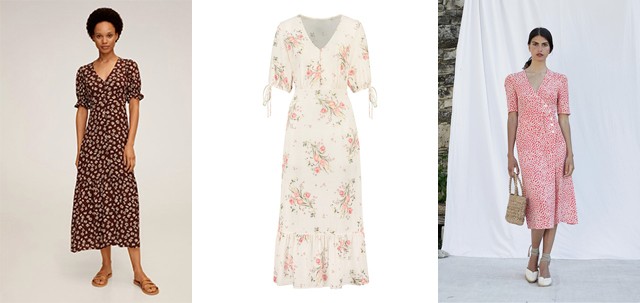 Százszorszép mintával MANGO 15 995 Ft, fehér alapon virágos F&F 7490 Ft, Aszimmetrikus gombokkal ROUJE 180 euró