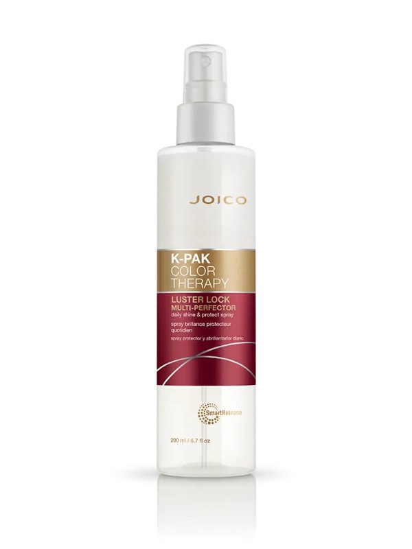 K-Pak Color Therapy Luster Lock multifunkciós spray JOICO 2900 Ft/50 ml Újjáépítő és színvédő hatása mellett UV-védelmet  is biztosít, miközben hidratálja a hajat. Nedves és száraz hajon egyaránt használható.