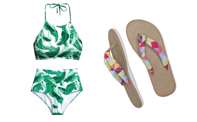 Pálmás bikinifelső és alsó H&M 3990 Ft, 3490 Ft Papucs O`NEILL 8990 Ft