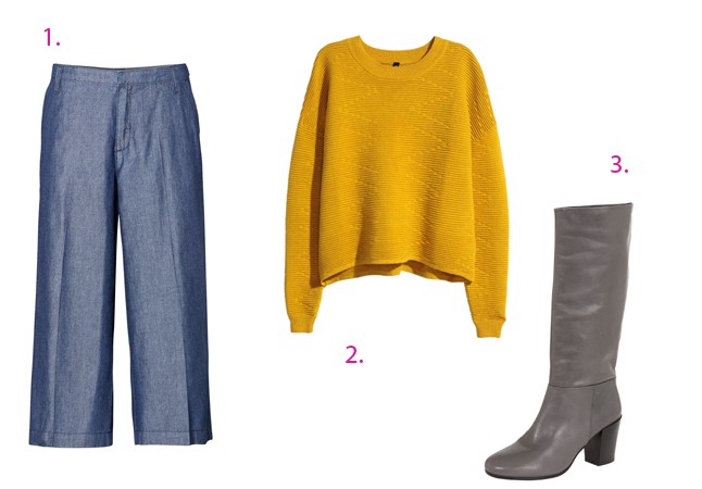 1: Farmer nadrágszoknya C&A 5590 Ft - 2: Kötött pulóver H&M 6990 Ft - 3: Csizma F&F 10990 Ft