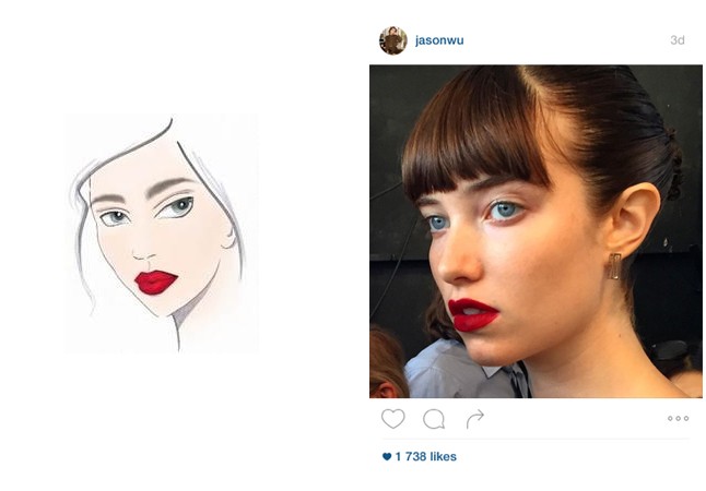A facechart és a modellen megvalósult smink a Jason Wu show-n