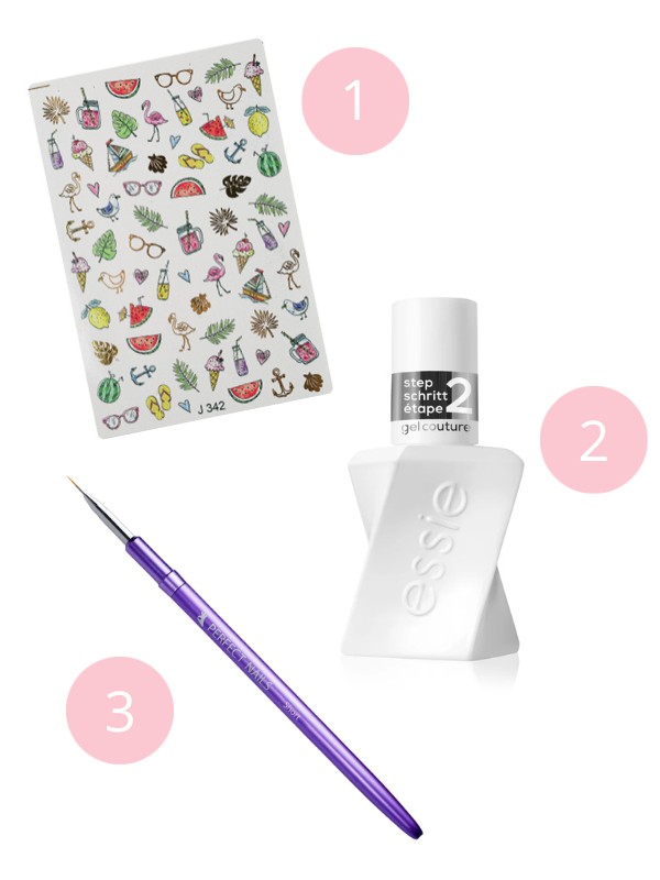 1. CN Vizes körömmatrica (Beach Essentials) CRYSTAL NAILS 690 Ft/db  2. Gel Couture 2.0 top coat körömlakk ESSIE 4399 Ft  3. Körömdíszítő ecset (Short) PERFECT NAILS 2330 Ft