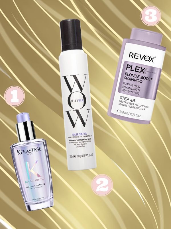 1. Blond Absolu intenzív tápláló olaj szőke hajra KÉRASTASE 8640 Ft/100 ml (86,4 Ft/1 ml) 2. Color Control formázó hab (Purple) COLOR WOW 10 900 Ft/200 ml (54,5 Ft/1 ml) 3. B77 Plex hajerősítő sampon szőke hajra REVOX 4999 Ft/260 ml (19,22 Ft/1 ml)