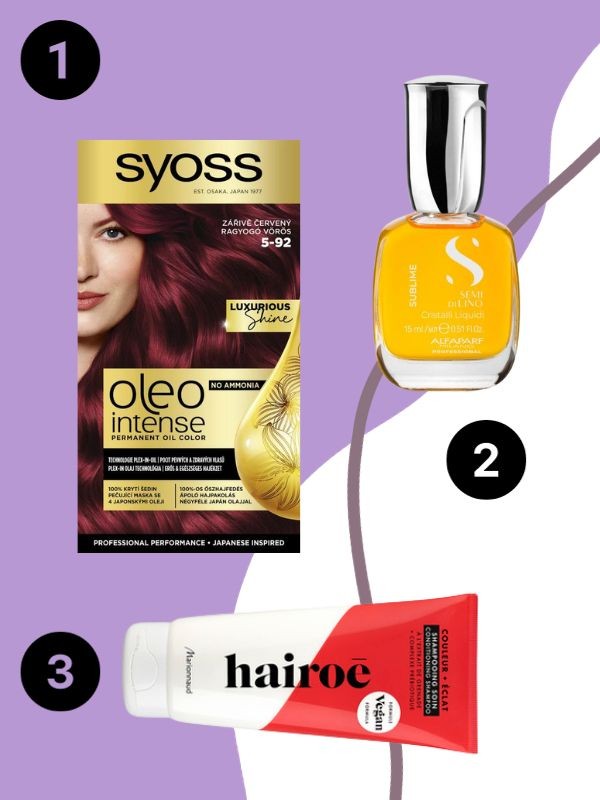 1. Oleo Intense tartós olajfesték (ragyogó vörös 5-92) SYOSS 2099 Ft 2. Semi di Lino Sublime Cristalli hidratáló olaj ALFAPARF MILANO 3230 Ft/ 15 ml (215,33 Ft/1 ml) - notino.hu 3.  Hairoe color shine MARIONNAUD 5200 Ft/ 190 ml (27,36 Ft/1 ml)